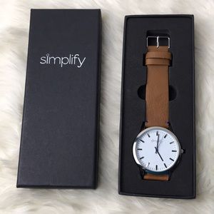 Men’s simplify brown leather strap watch